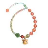 Joyería pulsera de ágata, Yunnan Red Agate, con Cordón de nudo & 14K+Oro+Recubierto+Cobre & Hetian Jade, diferentes estilos para la opción & para mujer, Vendido para aproximado 5.51-6.69 Inch Sarta