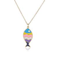 Collier en laiton, poisson, Placage de couleur d'or, pour femme & émail, multicolore, 15x33mm, Longueur Environ 17.7 pouce, Vendu par PC