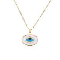 Collier Evil Eye bijoux, laiton, Placage de couleur d'or, pour femme & émail, 22x21mm, Longueur Environ 17.7 pouce, Vendu par PC