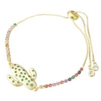 Cilindrata Zircone Bracciale in ottone micro pavimenta, Opuntia Stricta, placcato color oro, Regolabile & Micro spianare cubic zirconia & per la donna, multi-colore, 26x16x3mm, Lunghezza 10 pollice, Venduto da PC