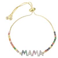 Cubic Zirconia Micro Pave Brass Bracelet Alphabet Letter gold color plated Adjustable & micro pave cubic zirconia & for woman multi-colored Length Approx 10 Inch Sold By PC