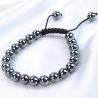 Hematite Pulsera, con cordón poliéster, hecho a mano, unisexo, Negro, 8mm, longitud aproximado 21 cm, Vendido por UD