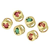 Messing Slide Charm, gold plated, Kerstontwerp & mode sieraden & DIY & micro pave zirconia, meer kleuren voor de keuze, 8x8x6mm, Gat:Ca 2mm, 10pC's/Lot, Verkocht door Lot