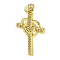 Befestigter Zirkonia Messing Anhänger, Kreuz, goldfarben plattiert, Modeschmuck & DIY & Micro pave Zirkonia, Goldfarbe, 23x23x3mm, Bohrung:ca. 3mm, 10PCs/Menge, verkauft von Menge