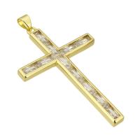 Kubik Zirkonium mikro bana Mässing hängande, Cross, guldfärg pläterade, mode smycken & DIY & micro bana cubic zirconia, guld, 30x48x3mm, Hål:Ca 3mm, 10PC/Lot, Säljs av Lot