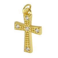 Befestigter Zirkonia Messing Anhänger, Kreuz, goldfarben plattiert, Modeschmuck & DIY & Micro pave Zirkonia, Goldfarbe, 13x21x2mm, Bohrung:ca. 3.5mm, 10PCs/Menge, verkauft von Menge