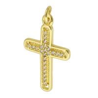 Befestigter Zirkonia Messing Anhänger, Kreuz, goldfarben plattiert, Modeschmuck & DIY & Micro pave Zirkonia, Goldfarbe, 14x23x2mm, Bohrung:ca. 3mm, 10PCs/Menge, verkauft von Menge