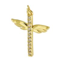 Befestigter Zirkonia Messing Anhänger, Kreuz, goldfarben plattiert, Modeschmuck & DIY & Micro pave Zirkonia, Goldfarbe, 21x25x2mm, Bohrung:ca. 3mm, 10PCs/Menge, verkauft von Menge