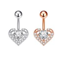 Stainless Steel Belly Ring 304 Stainless Steel with Cubic Zirconia & Brass Heart Galvanic plating for woman & faceted 50-80mm Sold By PC