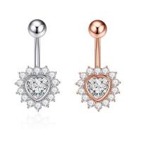 Stainless Steel Belly Ring 304 Stainless Steel with Cubic Zirconia & Brass Heart Galvanic plating for woman & faceted 50-80mm Sold By PC