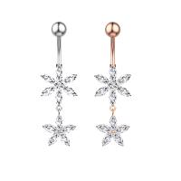 Stainless Steel Belly Ring 304 Stainless Steel with Cubic Zirconia & Brass Flower Galvanic plating for woman & faceted 50-80mm Sold By PC