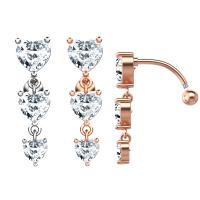 Stainless Steel Belly Ring 304 Stainless Steel with Cubic Zirconia & Brass Heart Galvanic plating for woman & faceted 50-80mm Sold By PC