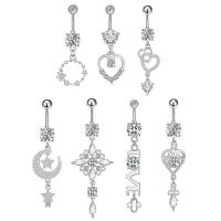 Stainless Steel Belly Ring 304 Stainless Steel with Cubic Zirconia & Brass Galvanic plating for woman & faceted & hollow 50-80mm Sold By PC