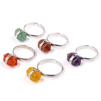 Gemstone Finger Ring, Pedra natural, with liga de zinco, cromado de cor platina, materiais diferentes para a escolha & unissex, Mais cores pare escolha, 15x10mm, Diametro interno:Aprox 18mm, vendido por PC