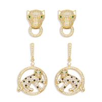 Messing Drop Earring, Leopard, guldfarve belagt, forskellige stilarter for valg & Micro Pave cubic zirconia & for kvinde, gylden, nikkel, bly & cadmium fri, Solgt af par