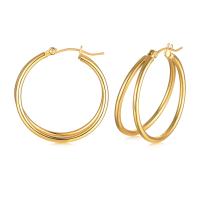 Brinco de argola de aço inoxidável de Mens, Aço inoxidável 304, joias de moda & para mulher & 2 fios, dourado, 30x32mm, vendido por par