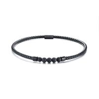 PU Halsketting, met Lava & 304 roestvrij staal, mode sieraden & voor de mens, zwart, 6mm, Lengte Ca 17.32 inch, Verkocht door PC