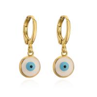 Evil Eye Earrings Brass gold color plated for woman & enamel Sold By Pair