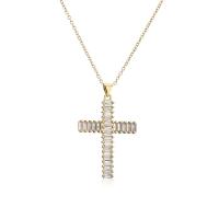 Cubic Zircon Micro Pave Brass Necklace Cross gold color plated micro pave cubic zirconia & for woman Length Approx 17.7 Inch Sold By PC