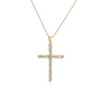 Cubic Zircon Micro Pave Brass Necklace Cross gold color plated micro pave cubic zirconia & for woman Length Approx 17.7 Inch Sold By PC