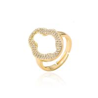 Kubieke Circonia Micro Pave Brass Ring, Messing, gold plated, Verstelbare & micro pave zirconia & voor vrouw, 18mm, Verkocht door PC