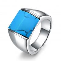 Bague en acier inoxydable, Acier inoxydable 304, avec turquoise, Motif géométrique, normes différentes pour le choix & pour homme, couleur originale, 15x13mm, Taille:7-12, Vendu par PC