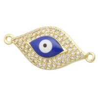 Evil Eye Liitin, Messinki, silmä, kullan väri kullattu, Micro Pave kuutiometriä zirkonia & emali, 28.50x13x4.50mm, Reikä:N. 1mm, Myymät PC