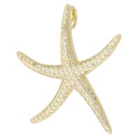 Messing hanger met micro-paved kubieke zirconia's, Zeester, gold plated, micro pave zirconia, 39.50x44x3mm, Gat:Ca 4mm, Verkocht door PC