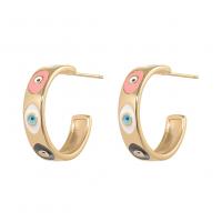 Boucles d'oreilles Mal Eye, laiton, Placage de couleur d'or, pavé de micro zircon & pour femme & émail, bleu, 5x21mm, Vendu par paire