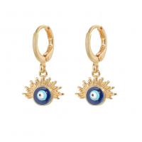 Huggie hoepel Drop Earrings, Messing, Boze oog, gold plated, voor vrouw & glazuur, blauw, 13.60x24.50mm, Verkocht door pair