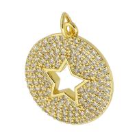 Cubique Pendentif en laiton zircon pavent, Rond, Placage de couleur d'or, bijoux de mode & DIY & pavé de micro zircon, doré, 19x22x2mm, Trou:Environ 3mm, 10PC/lot, Vendu par lot