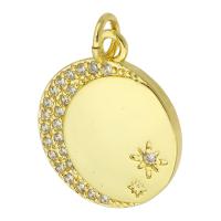 Cubique Pendentif en laiton zircon pavent, Rond, Placage de couleur d'or, bijoux de mode & DIY & pavé de micro zircon, doré, 16x19x2mm, Trou:Environ 3mm, 10PC/lot, Vendu par lot