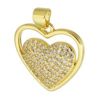 Cubique Pendentif en laiton zircon pavent, coeur, Placage de couleur d'or, bijoux de mode & DIY & pavé de micro zircon, doré, 19x19x3mm, Trou:Environ 3mm, 10PC/lot, Vendu par lot