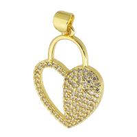 Cubique Pendentif en laiton zircon pavent, coeur, Placage de couleur d'or, bijoux de mode & DIY & pavé de micro zircon, doré, 18x25x4mm, Trou:Environ 4mm, 10PC/lot, Vendu par lot