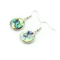 Abalone Schelp Drop Earring, met Messing, Ronde, silver plated, Vintage & voor vrouw, multi-gekleurde, 18x22mm, Verkocht door pair