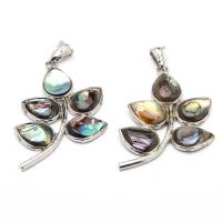 Abalone Schelp Hanger, met Zinc Alloy, Veer, silver plated, voor paar, multi-gekleurde, 33x51mm, Verkocht door PC