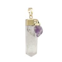 quartz clair Pendentif, avec améthyste & laiton, Conique, Placage de couleur d'or, unisexe, transparent, 15x40mm, Vendu par PC