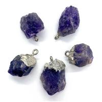 Amethyst Anhänger, mit Messing, Unregelmäßige, silberfarben plattiert, DIY, violett, 12x20-15x25mm, verkauft von PC