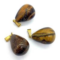 Tiger Eye Pendler, med Messing, Teardrop, guldfarve belagt, du kan DIY, 15x24mm, Solgt af PC