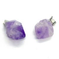 Amethyst Anhänger, mit Messing, Unregelmäßige, silberfarben plattiert, DIY, violett, 12x20-15x25mm, verkauft von PC