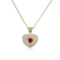 Cubic Zircon Micro Pave Brass Necklace Heart gold color plated micro pave cubic zirconia & for woman Length Approx 17.7 Inch Sold By PC