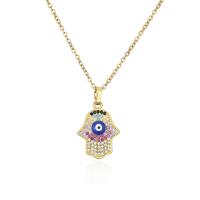 Kubieke Zirkoon Micro Pave Brass Ketting, Messing, Evil Hamsa Eye, gold plated, verschillende stijlen voor de keuze & micro pave zirconia & voor vrouw & glazuur, multi-gekleurde, 16x26mm, Lengte Ca 17.7 inch, Verkocht door PC