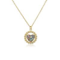 Cubic Zircon Micro Pave Brass Necklace gold color plated & micro pave cubic zirconia & for woman & enamel Length Approx 17.7 Inch Sold By PC