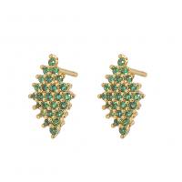 Cubic Zirconia Micro Pave Brass Earring Rhombus gold color plated micro pave cubic zirconia green Sold By Pair