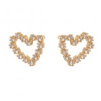 Cubic Zirconia Micro Pave Brass Earring Heart gold color plated micro pave cubic zirconia & for woman & hollow Sold By Pair