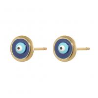 Evil Eye Oorbellen, Messing, Boze oog, gold plated, voor vrouw & glazuur, blauw, 8.50x8.50mm, Verkocht door pair