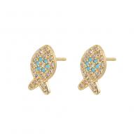 Cubic Zirconia Micro Pave Brass Earring Fish gold color plated micro pave cubic zirconia & for woman Sold By Pair