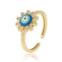 Bijoux Finger Evil Eye Anneau, laiton, Placage de couleur d'or, Réglable & pavé de micro zircon & pour femme & émail, bleu, 21mm, Vendu par PC