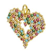 Cubic Zirconia Micro Pave 925 Sterling Silver Pendant Brass Heart gold color plated fashion jewelry & DIY & micro pave cubic zirconia multi-colored Approx 3mm Sold By Lot