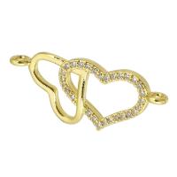 Cubic Zirconia Micro Pave Brass Connector Heart gold color plated fashion jewelry & DIY & micro pave cubic zirconia golden Approx 2mm Sold By Lot